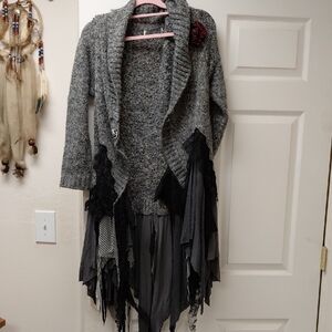 Gray Shawl Collar Mixed-Media Women's Sweater